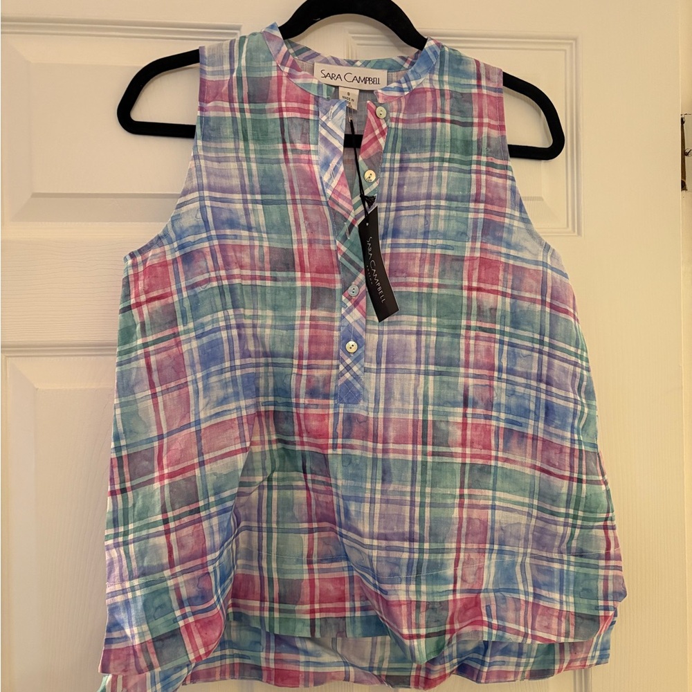 Sara Campbell Multicolor Plaid Women's Top